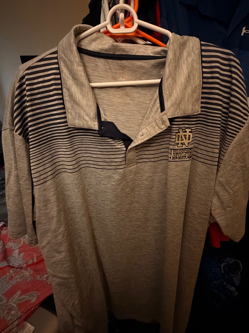 Fanatics Gray Polo with Navy Stripe Accents
